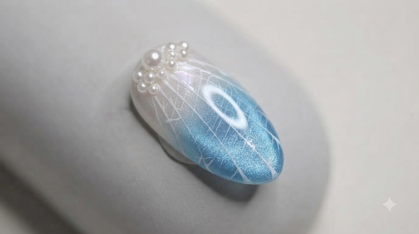 Blaues Ozean-Muschel Cat-Eye-Nail-Art — Schritt-für-Schritt-Anleitung