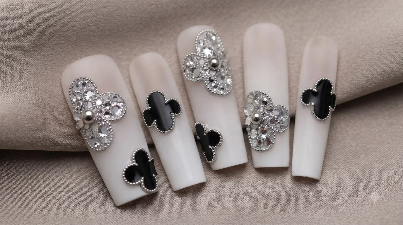 Van Cleef Kleeblatt Luxus Strass- & Glitzer-Gelnägel — Schritt-für-Schritt Tutorial
