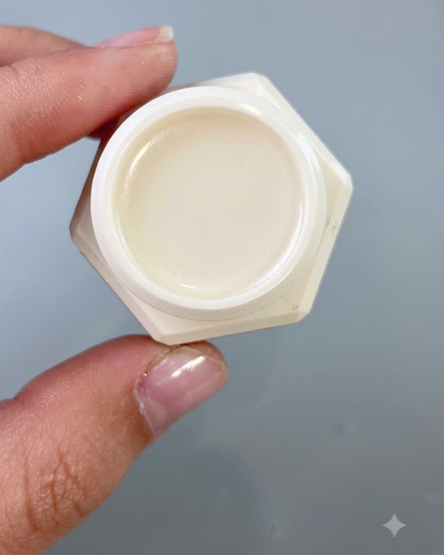 Eine Nahaufnahme eines kleinen Töpferns mit Transfer-Tupf-Gel vor neutralem grauen Hintergrund.