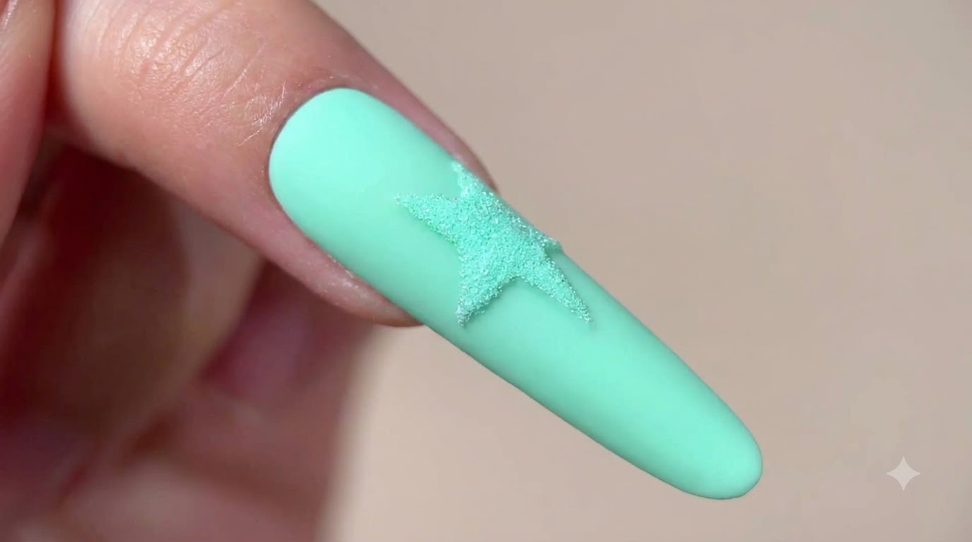 Texturierte Mintgrüne Zucker-Stern-Nägel — 3D-Gel-Kunst-Tutorial