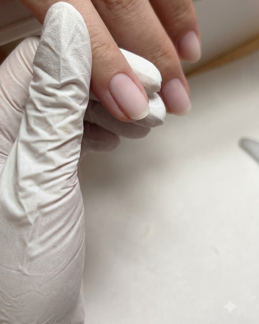 Eine fein manikürte Nagelzone zeigt glatte Nagelhäute und verfeinerte Seitenkanten nach der Hartmetall-Bit-Behandlung.