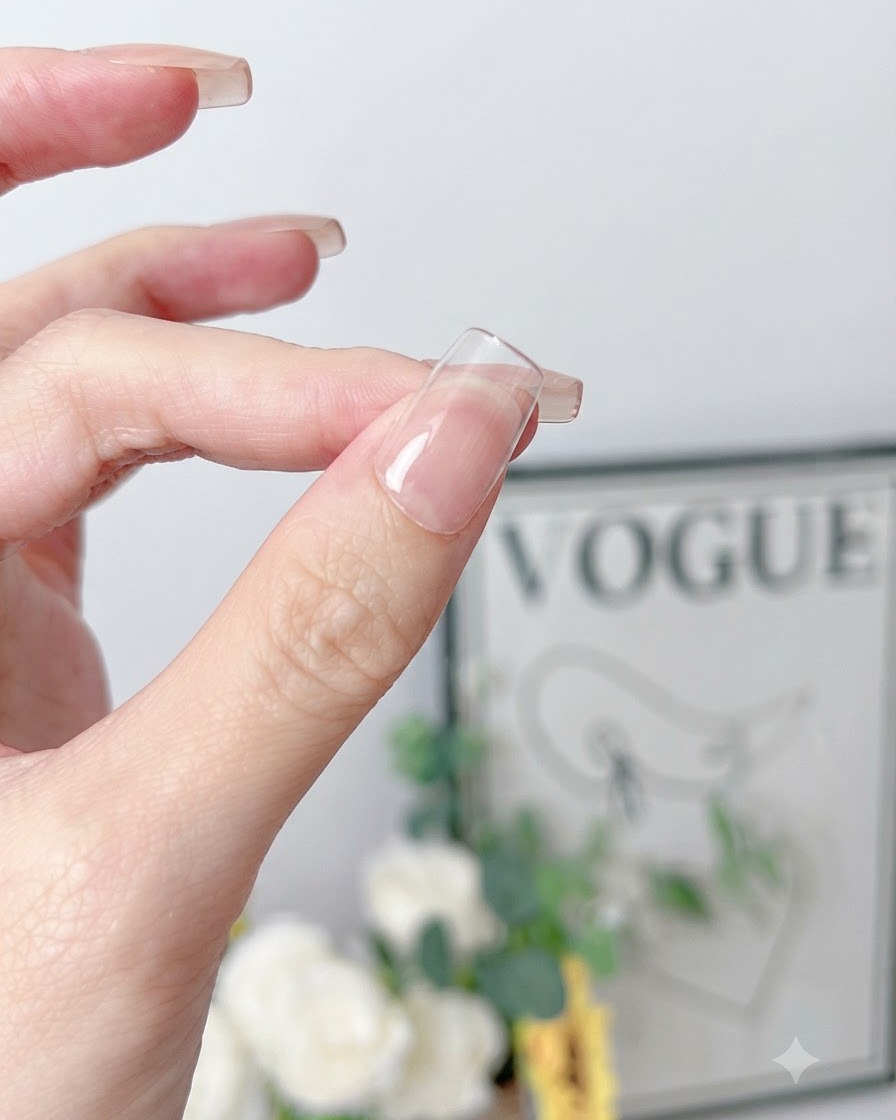 Eine Hand mit fertigen Ombré-Nägeln ruht in einer leuchtenden UV/LED-Gel-Härtungslampe.