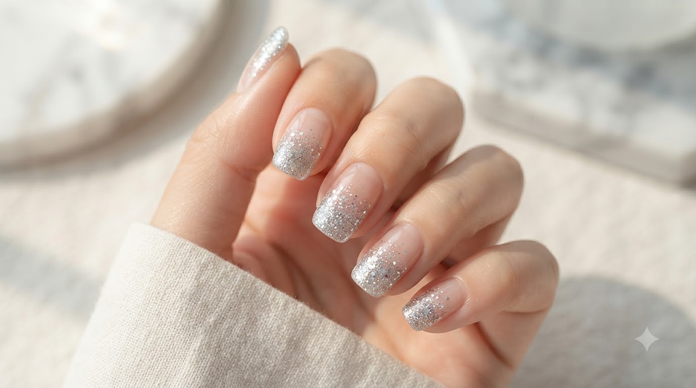 Silber Glitter-Gradient Nagelsticker — Schnelle & Einfache Glanz-Maniküre