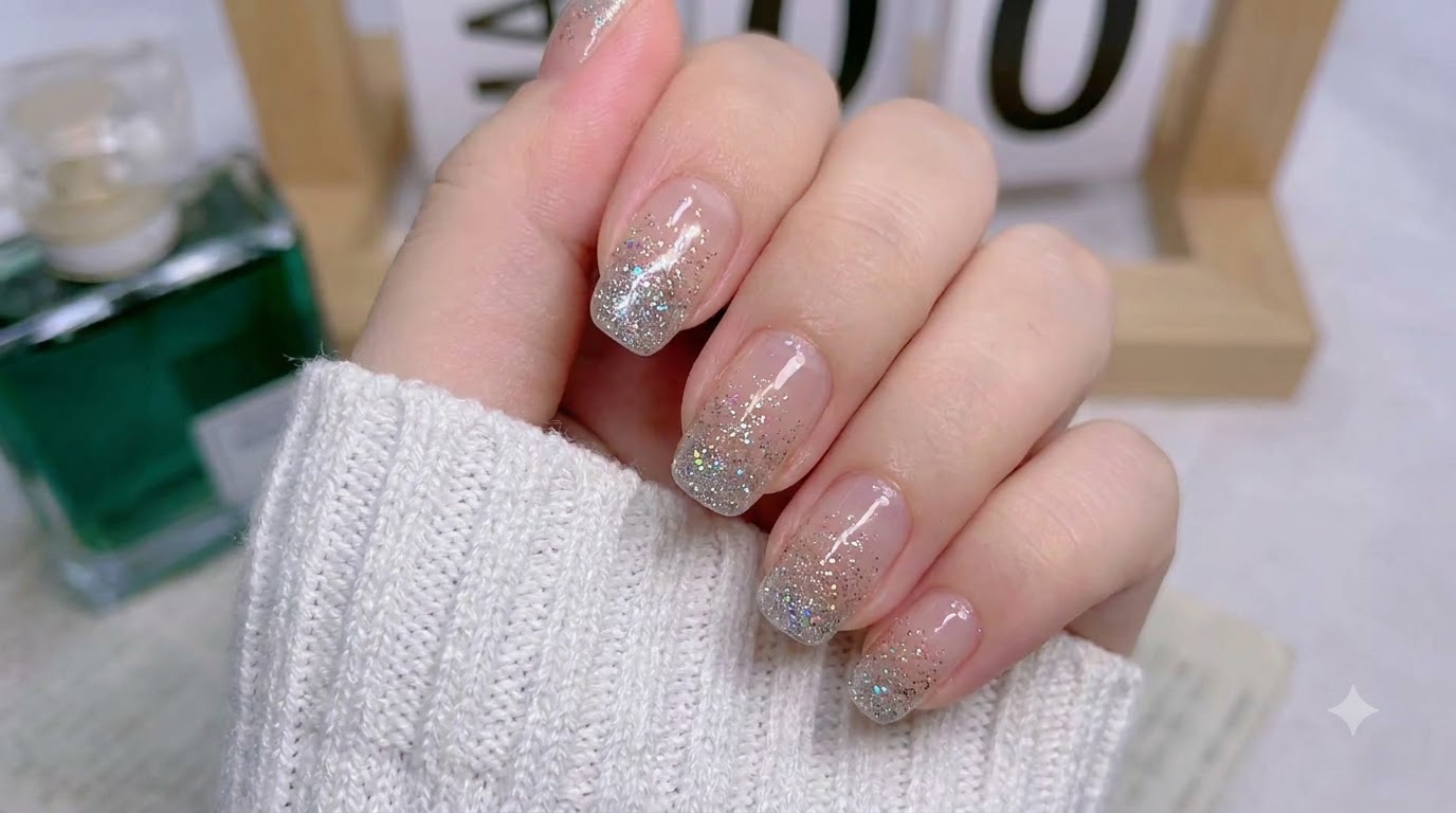 Silver Glitter Gradient Press-On Nails — Anleitung für Anfänger