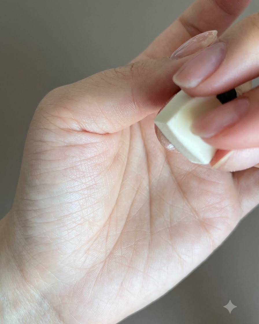 Ein Schwamm tupft schwarzes Gel auf einen Nagel, um einen Farbverlauf zu bilden.
