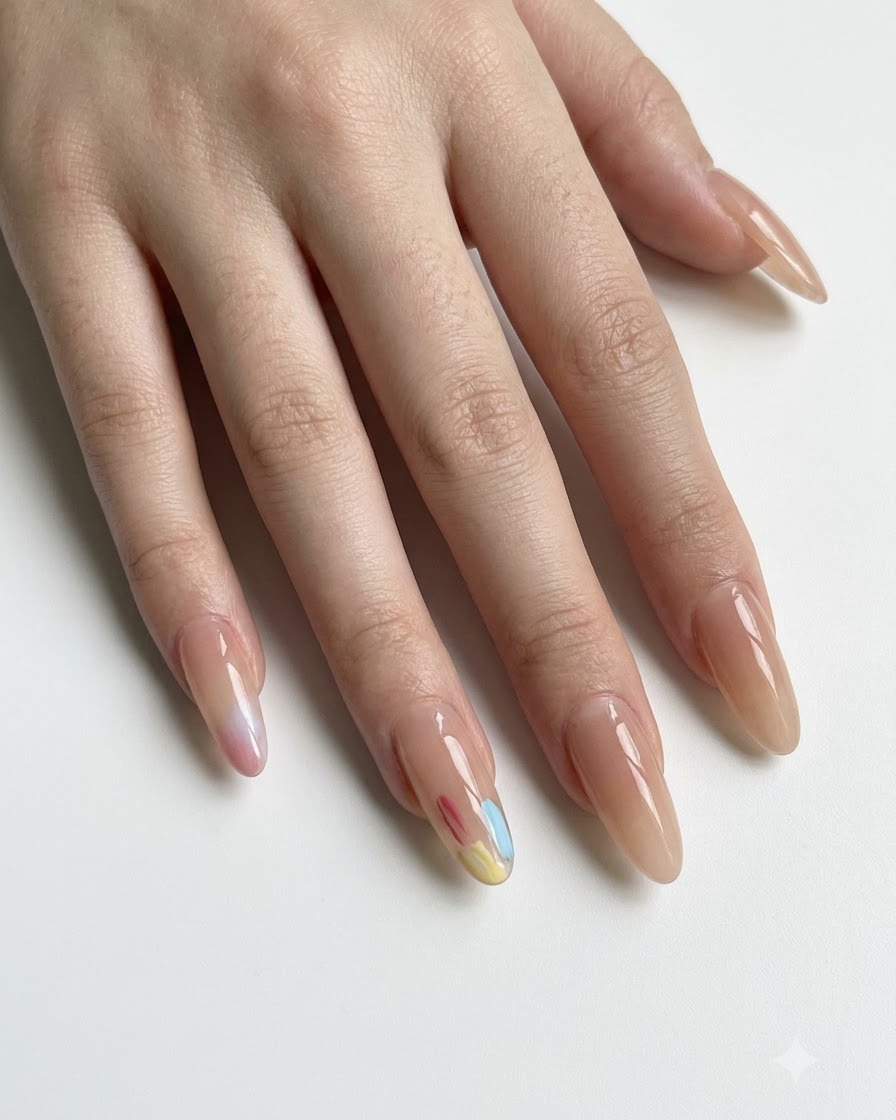 Eine fusselfreie Zellette wird verwendet, um die Nagelplatte des Ringfingers zu reinigen.
