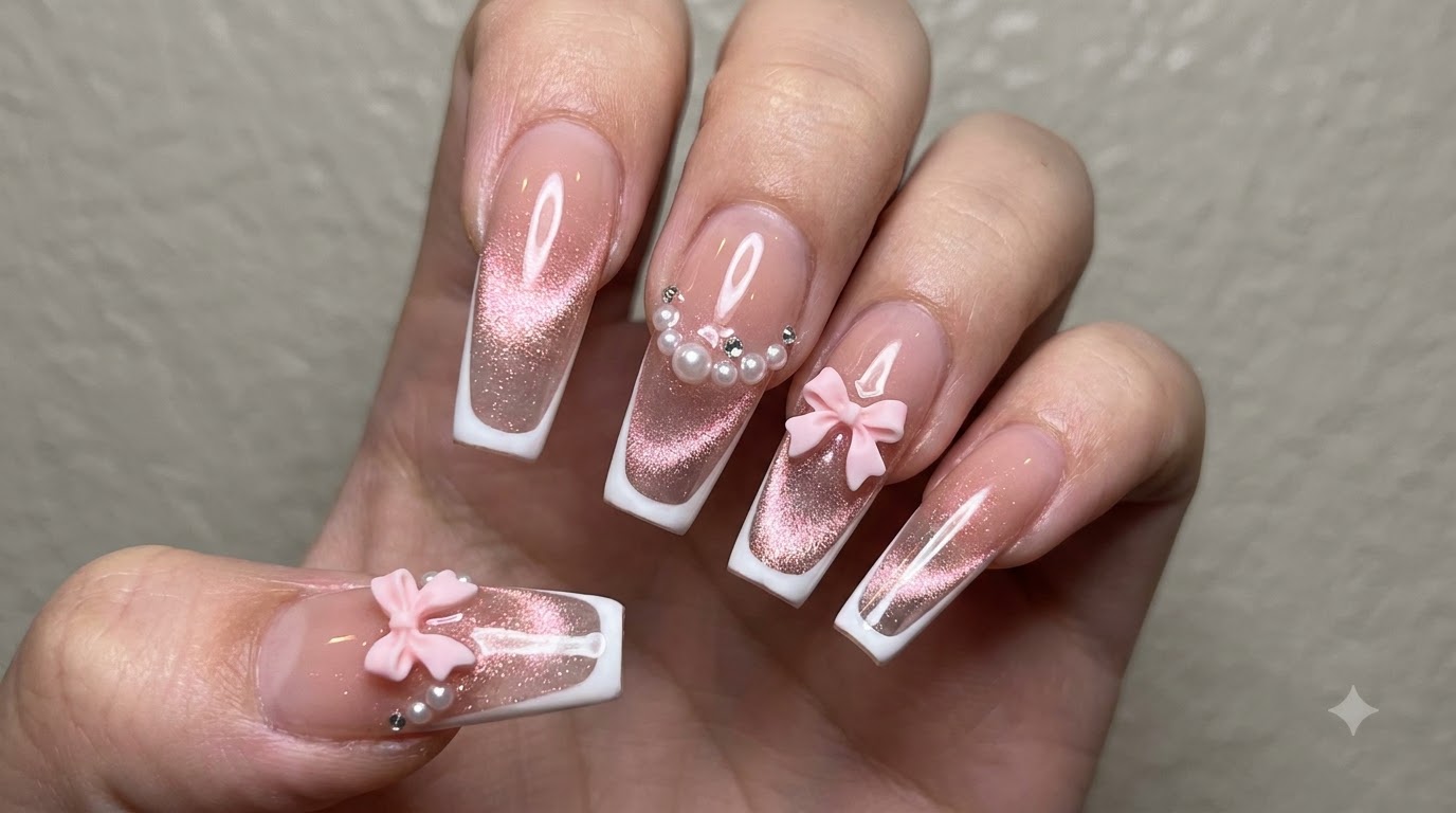 Rosa und Gold Cat Eye French Gradient Nägel — Schritt-für-Schritt-Anleitung
