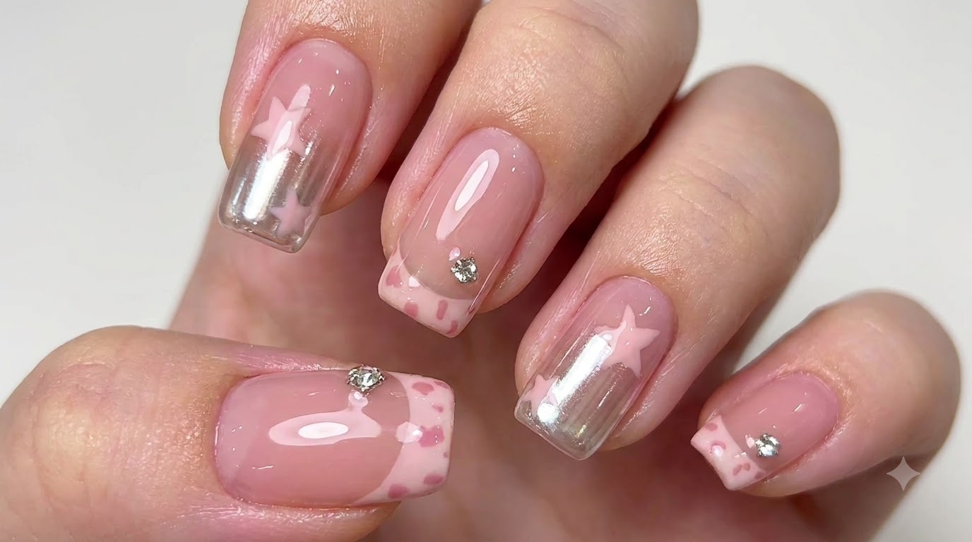 Rosa French Tips und Sternen-Nail-Art mit Chrom-Verlauf — Schritt-für-Schritt-Anleitung