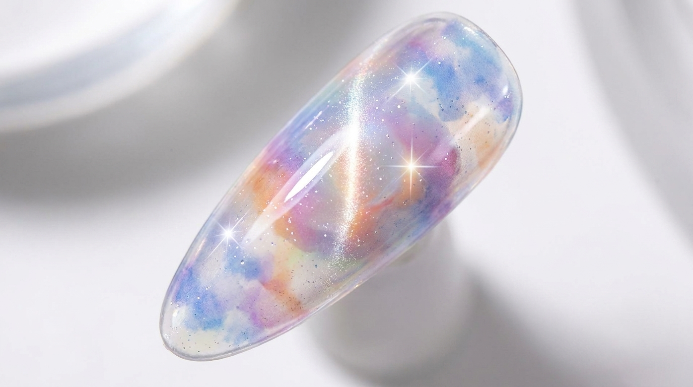 Verträumte Pearl Aurora Nägel — Ätherische Aquarell- und Cat-Eye-Anleitung