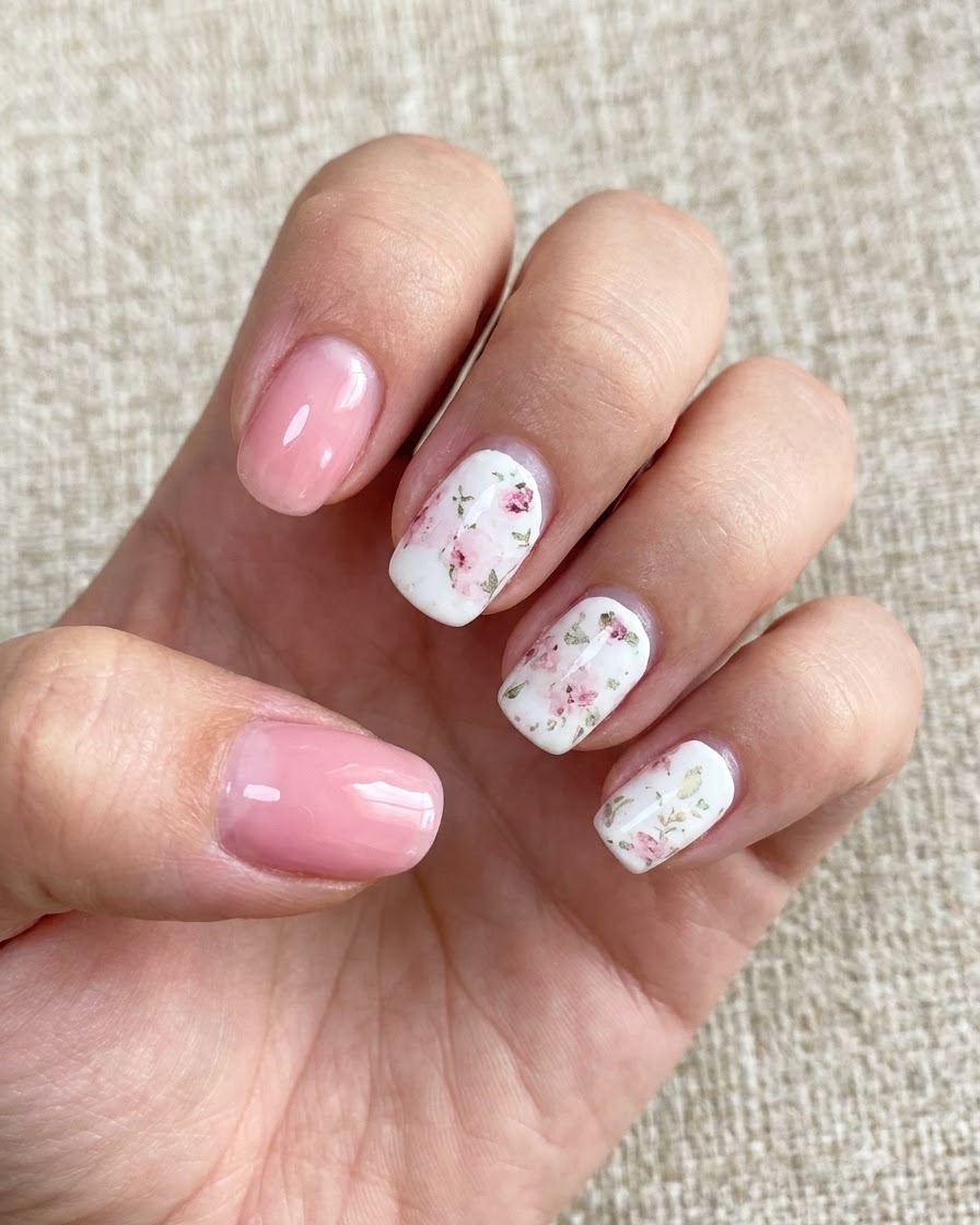 Eine Hand hält ein fusselfreies Tuch und reinigt die Oberfläche von lackierten Nägeln.