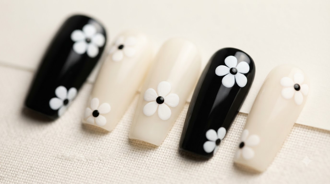 Einfaches Nageldesign mit fünfblättrigen Blumen — Schritt-für-Schritt-Anleitung für Anfänger