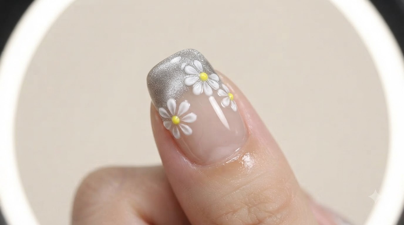 3D Gänseblümchen Cat-Eye-Verlauf-Nägel — Schritt-für-Schritt-Anleitung