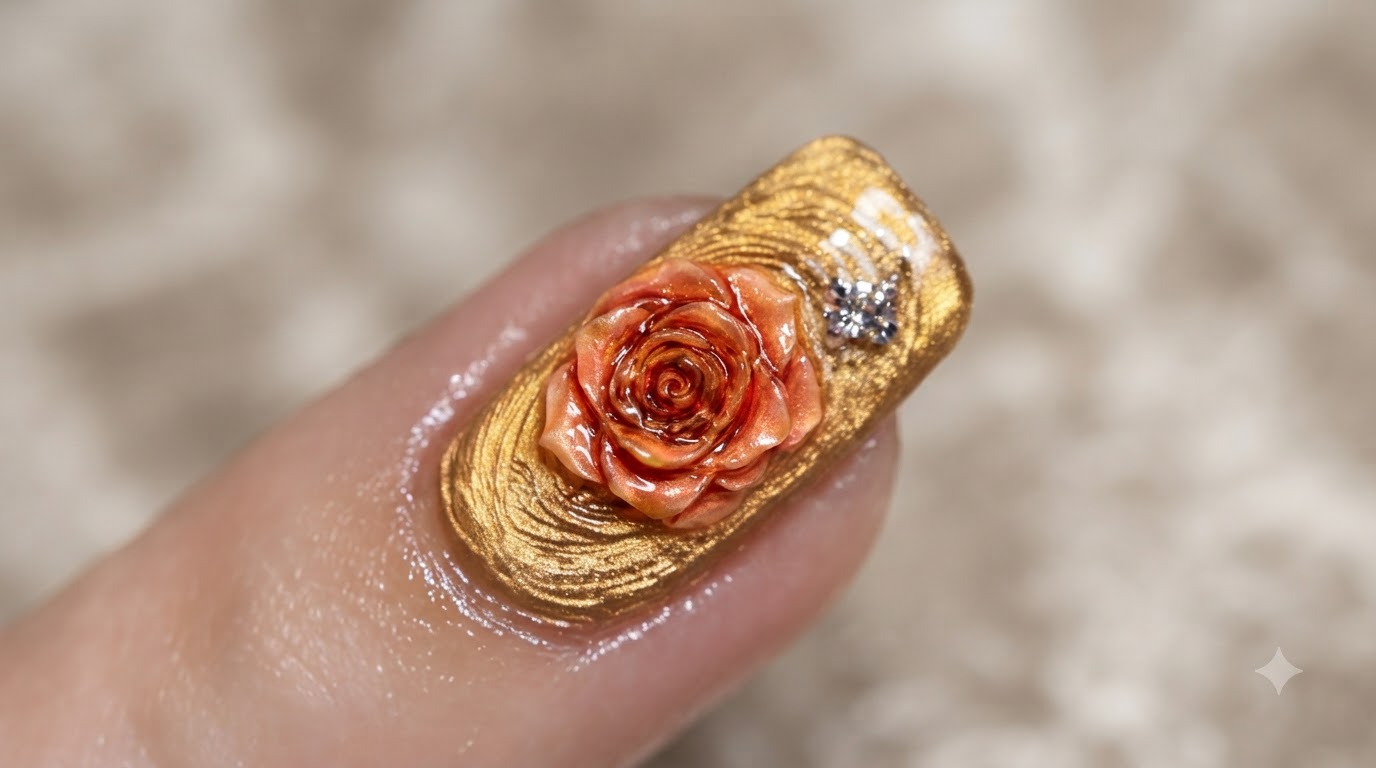 Herbst-Sonnenuntergang Rosen-Cat-Eye-Nägel — Schritt-für-Schritt-Anleitung für 3D-Nageldesign