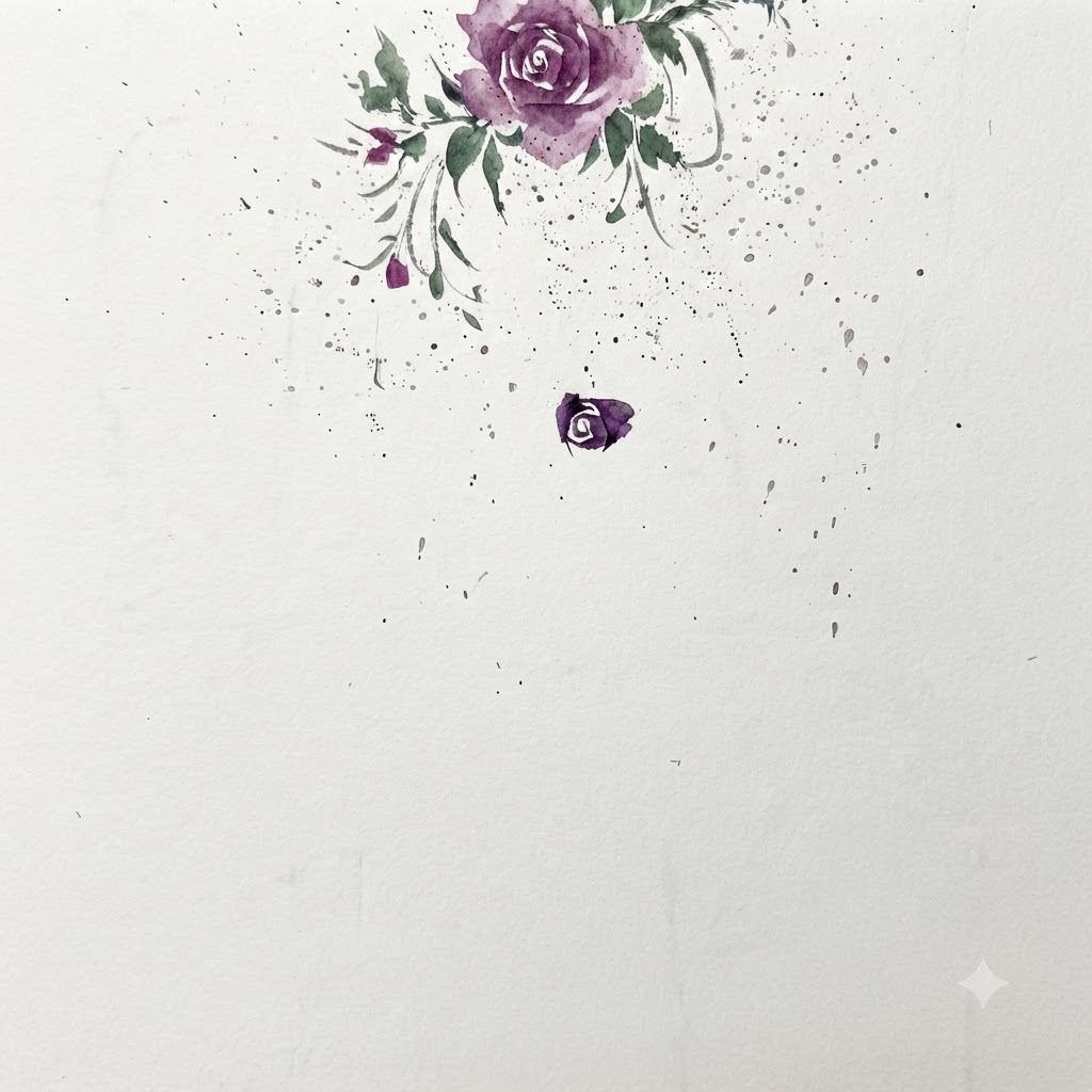 Eine Aquarellrosenknospe zeigt den fertiggestellten ersten inneren Blütenblattkreis mit Platz für die nächste Schicht.