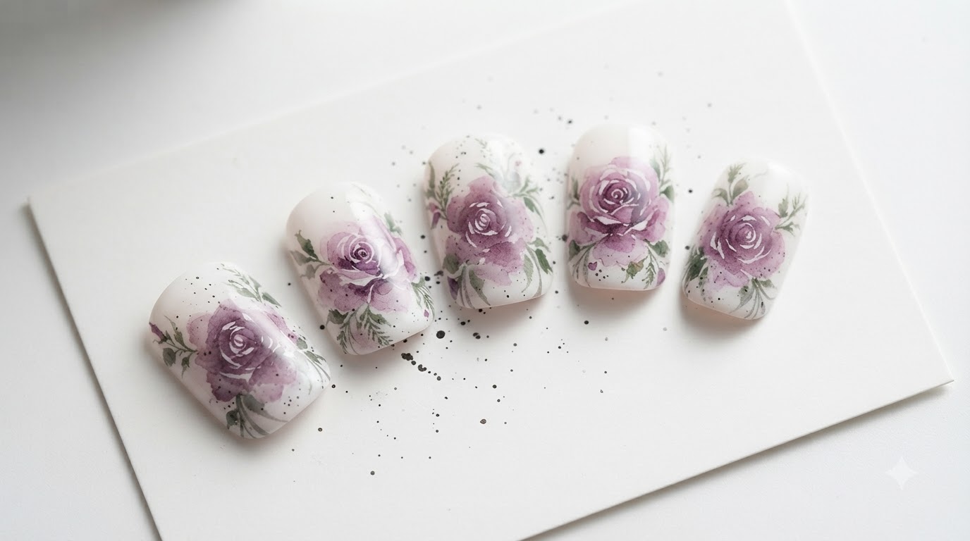 Aquarell-Rosen-Nageldesign — Zarte Blumen-Meisterklasse