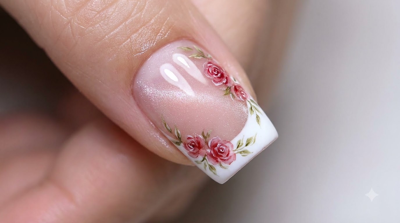 Aquarell-Rosen French Manicure mit Cat-Eye-Effekt — Schritt für Schritt Nageldesign