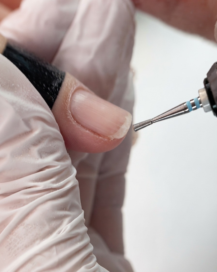 Nagelhautknipser nähern sich dem sauberen Nagelhautrand eines Naturnagels.
