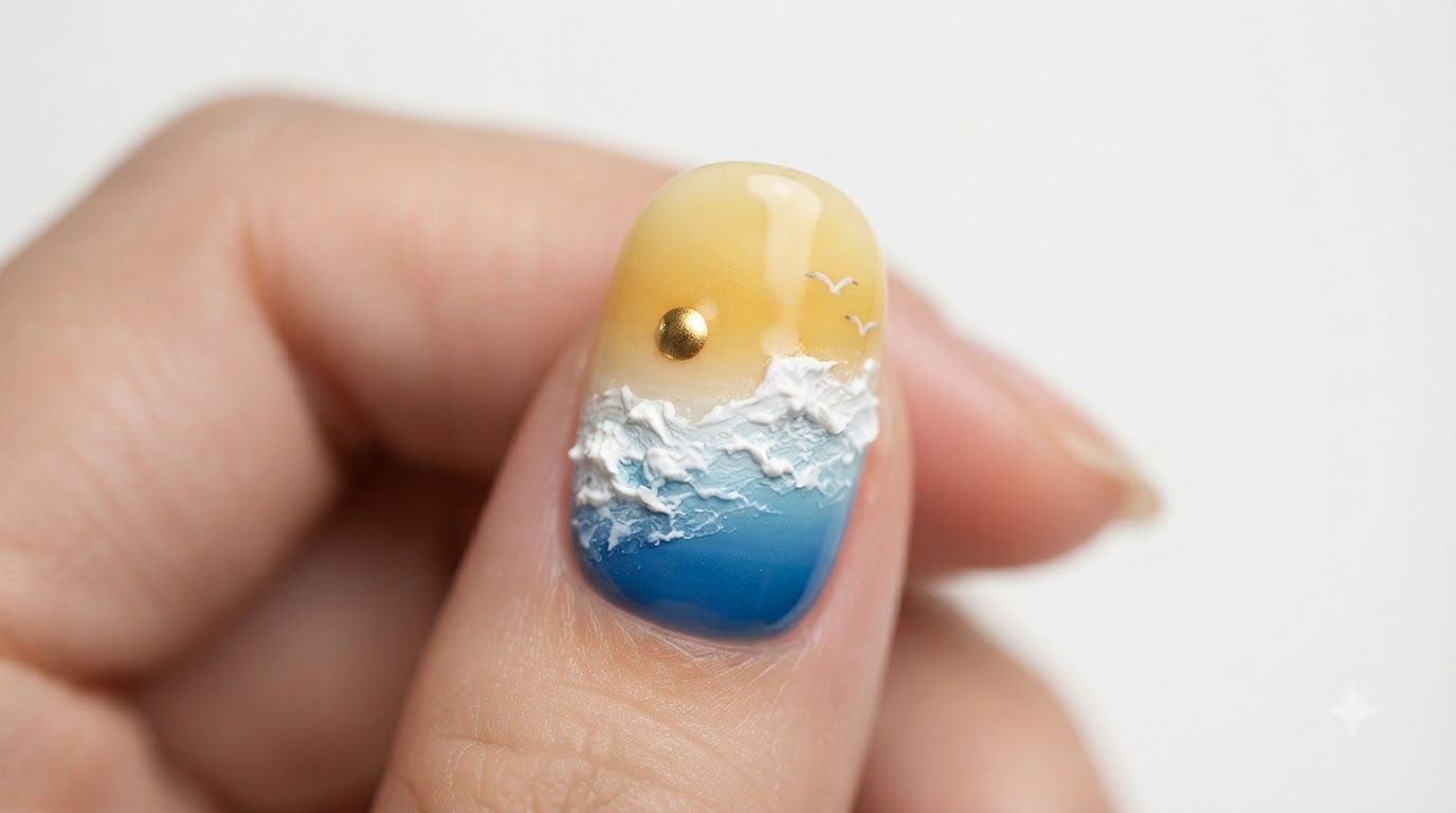 Meeres-Sonnenuntergang Gradient Nageldesign — Schritt-für-Schritt Ozeanwellen Tutorial