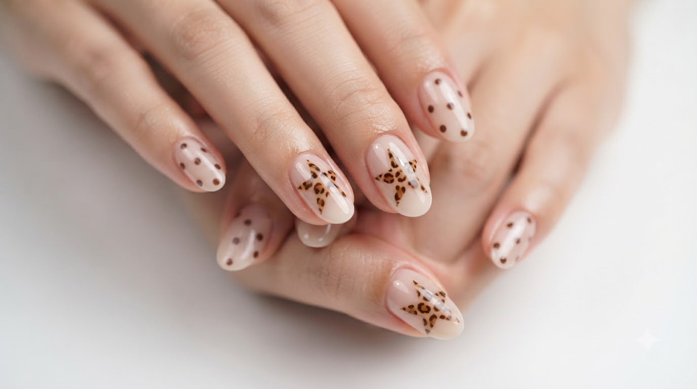 Punkt- und Stern-Leopardenmuster Nageldesign — Schritt-für-Schritt-Anleitung