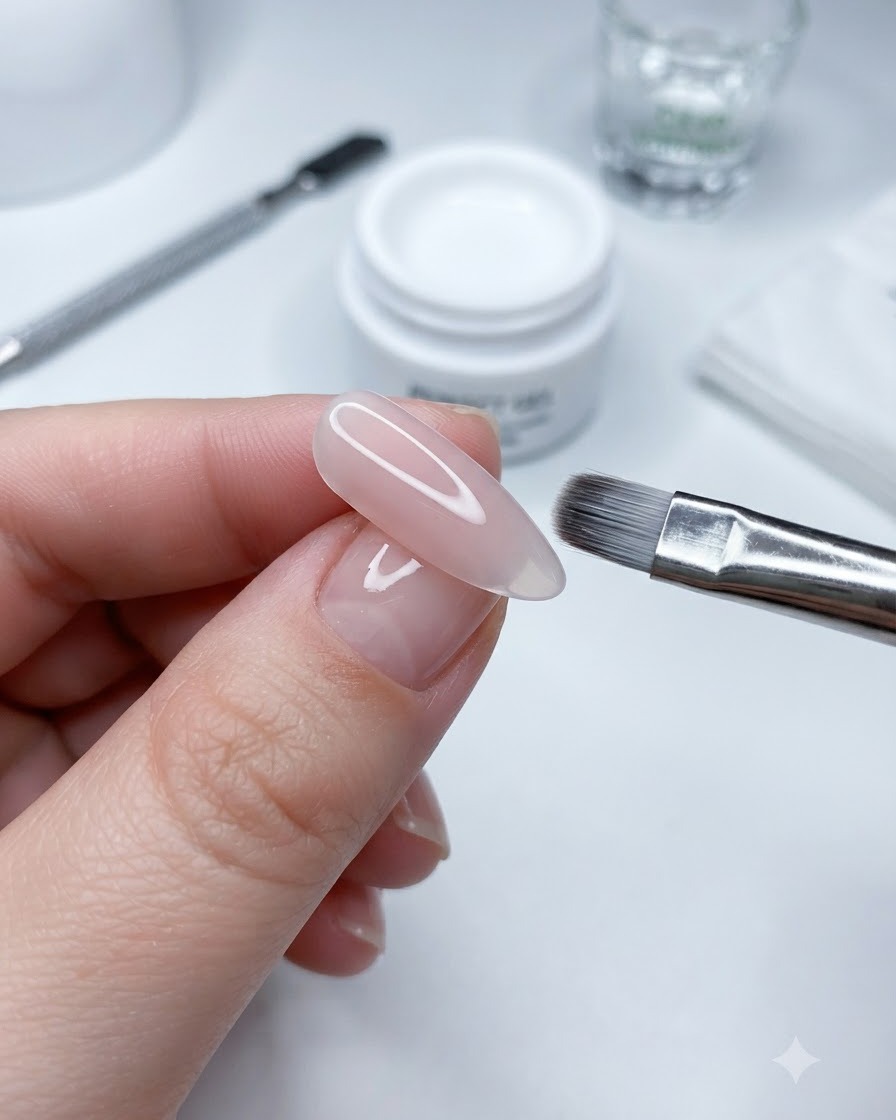Ein manikürter Nagel zeigt einen Cat-Eye-Reflektionseffekt mit seitlichem Licht in Form einer Glasperle.