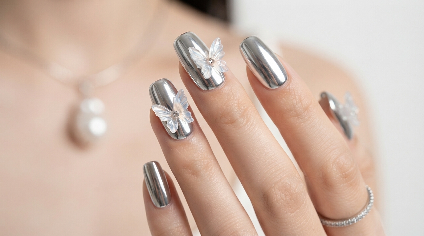 Silver-Chrome-Schmetterlings-Nail-Art — Schritt-für-Schritt-Spiegelglanz-Tutorial