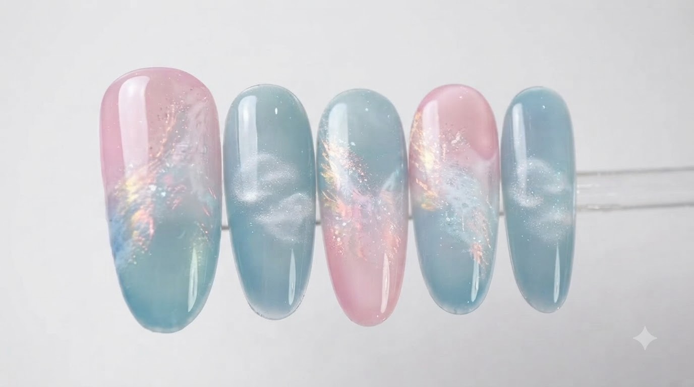 Rosa und Blau Cloud Gradient Cat Eye Nageldesign – Schritt-für-Schritt-Anleitung