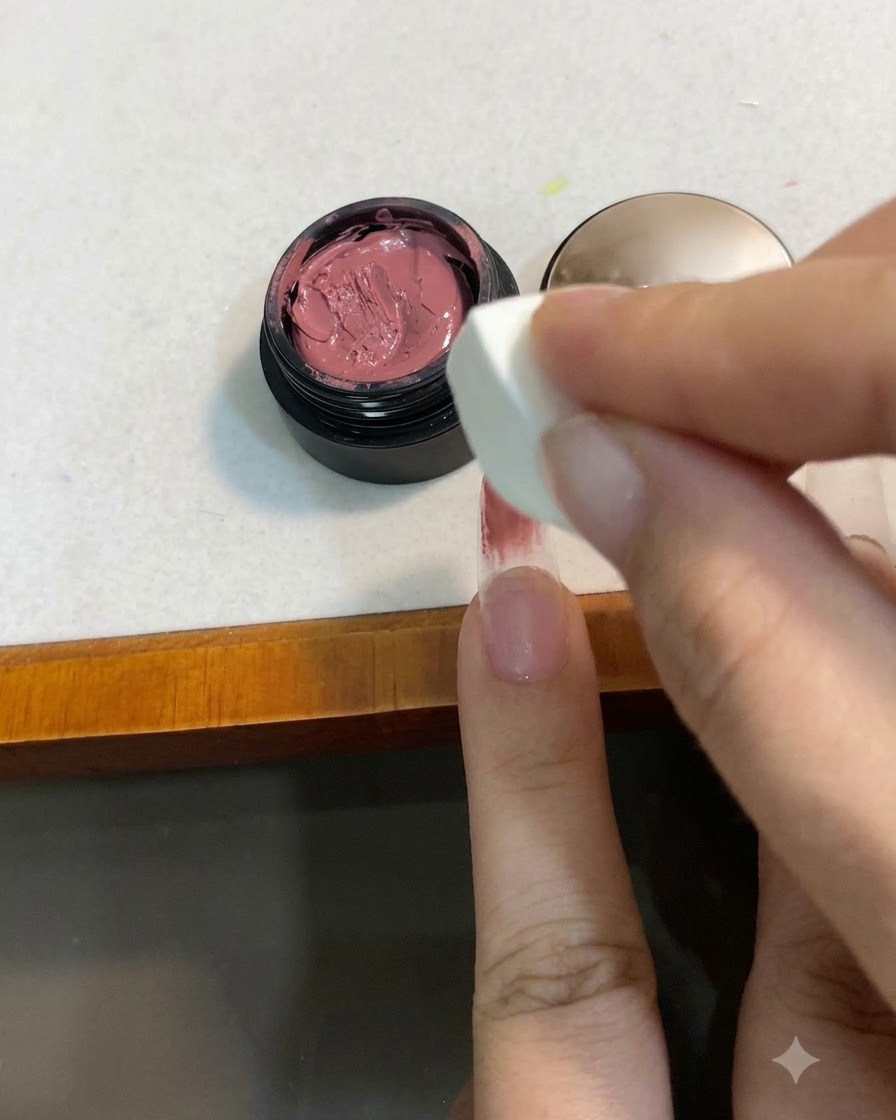 Ein Finger liegt unter einer violett leuchtenden UV/LED-Nagelhärtungslampe.