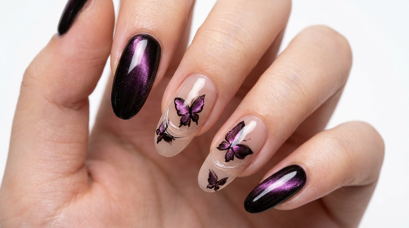 Lila Schmetterling Cat Eye Nägel — Schritt-für-Schritt-Anleitung