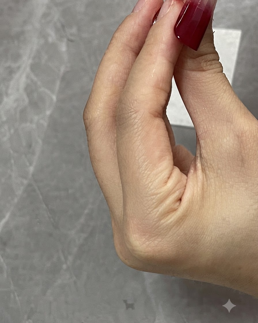 Eine Hand hält eine Nagelspitze, während ein Pinsel die Farbverlaufsschicht sanft streicht und verblendet.