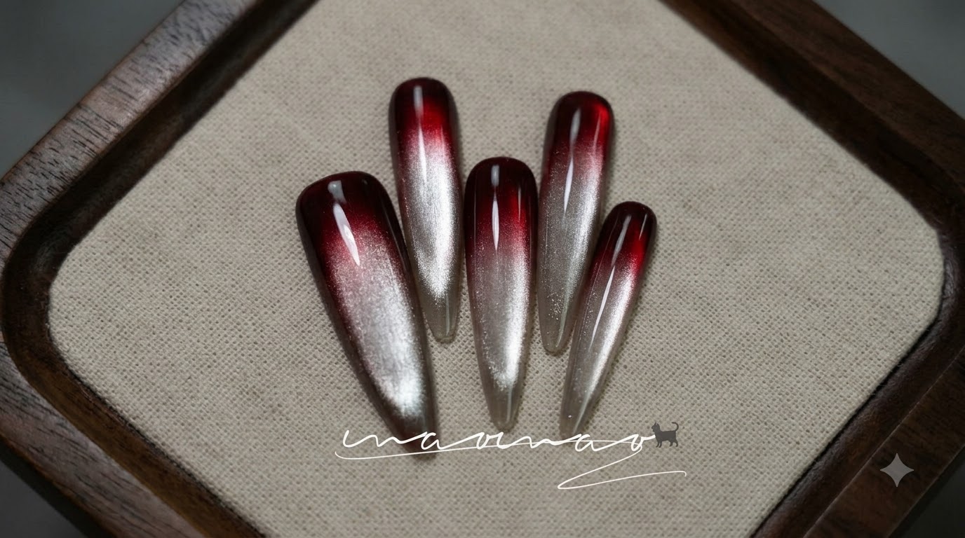 Dunkles Rot Ombré Cat Eye Gel Nageldesign — Schritt für Schritt Anleitung