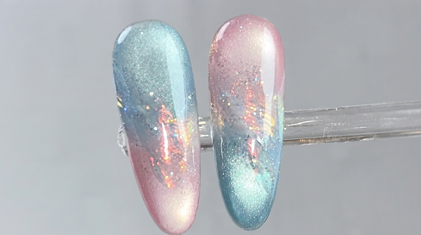 Rosa und blaues Wolken-Ombré mit Cat-Eye-Effekt — Schritt-für-Schritt Nageldesign
