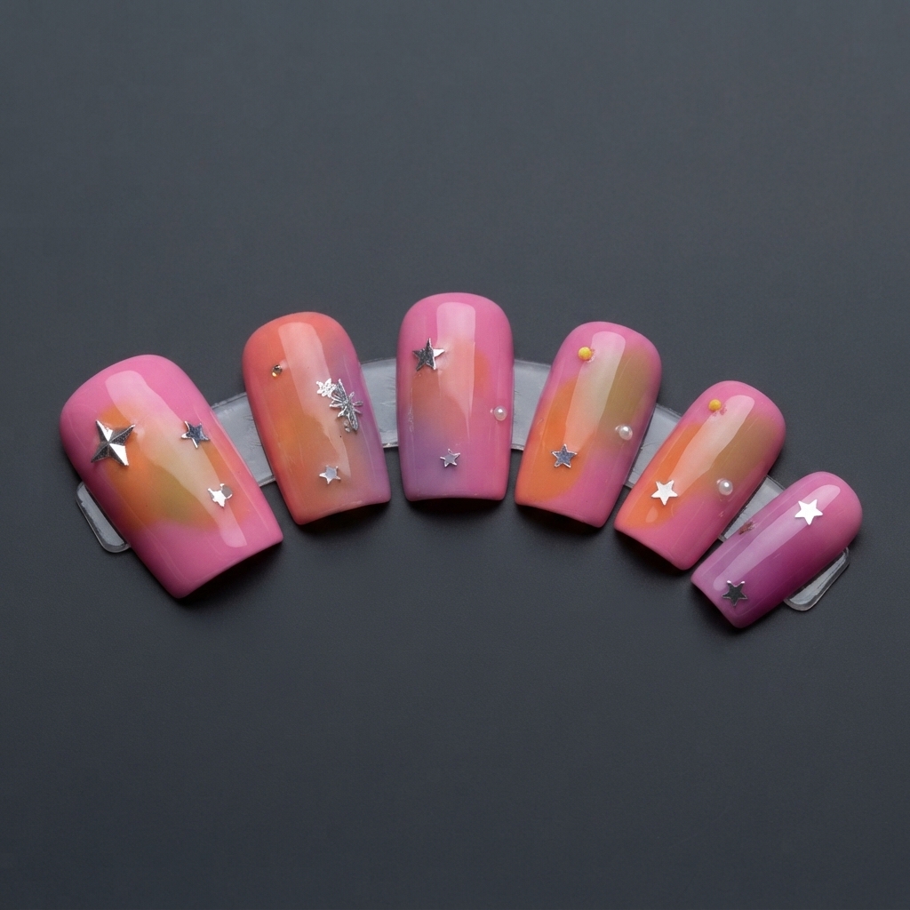 Eine Nahaufnahme des vierten Nagels, die den sauberen Farbverlaufsübergang nahe der Nagelspitze hervorhebt.