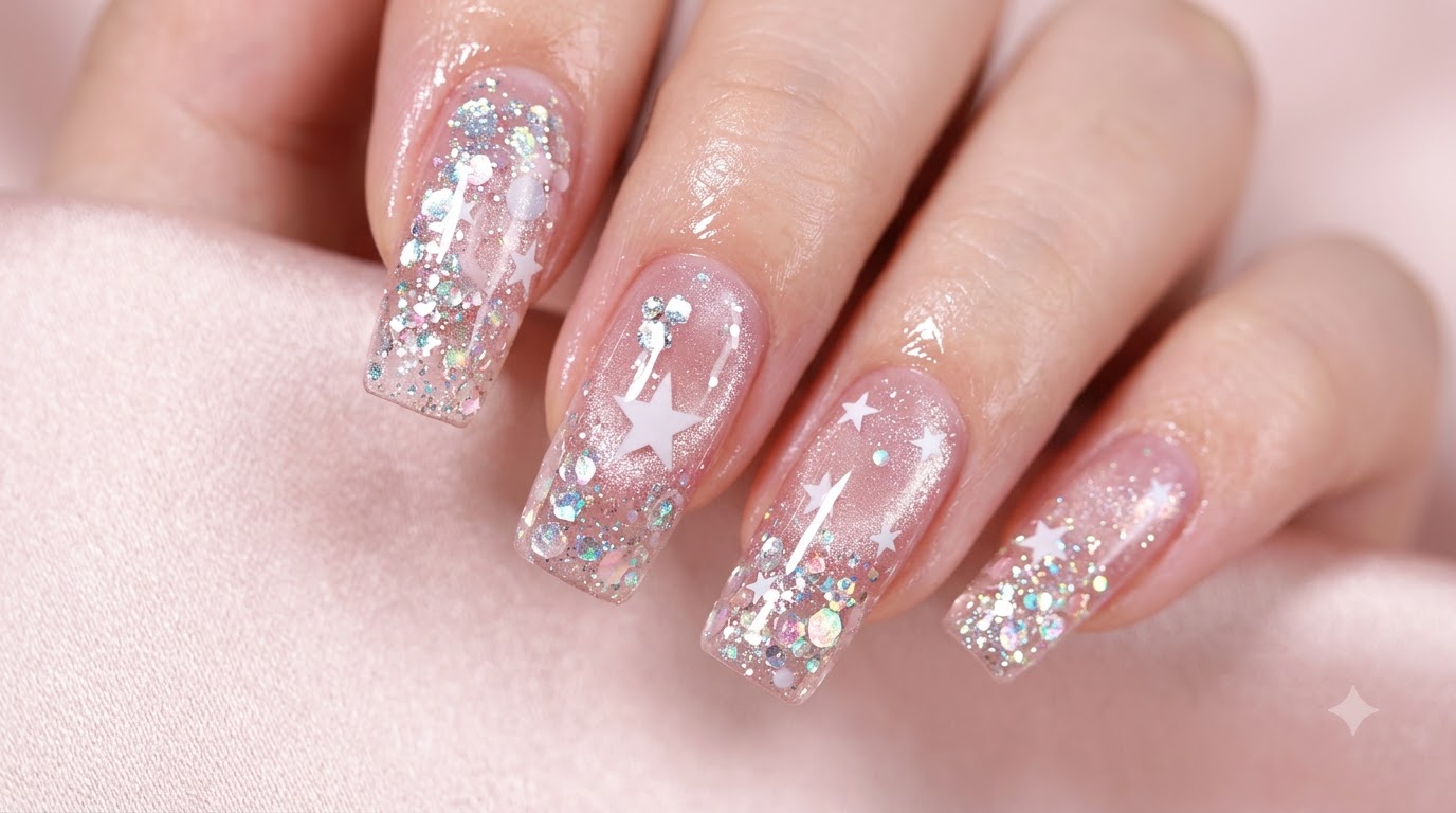 Glitzernde Sternen-Cat-Eye-Pailletten-Nail-Art — Schritt-für-Schritt-Anleitung
