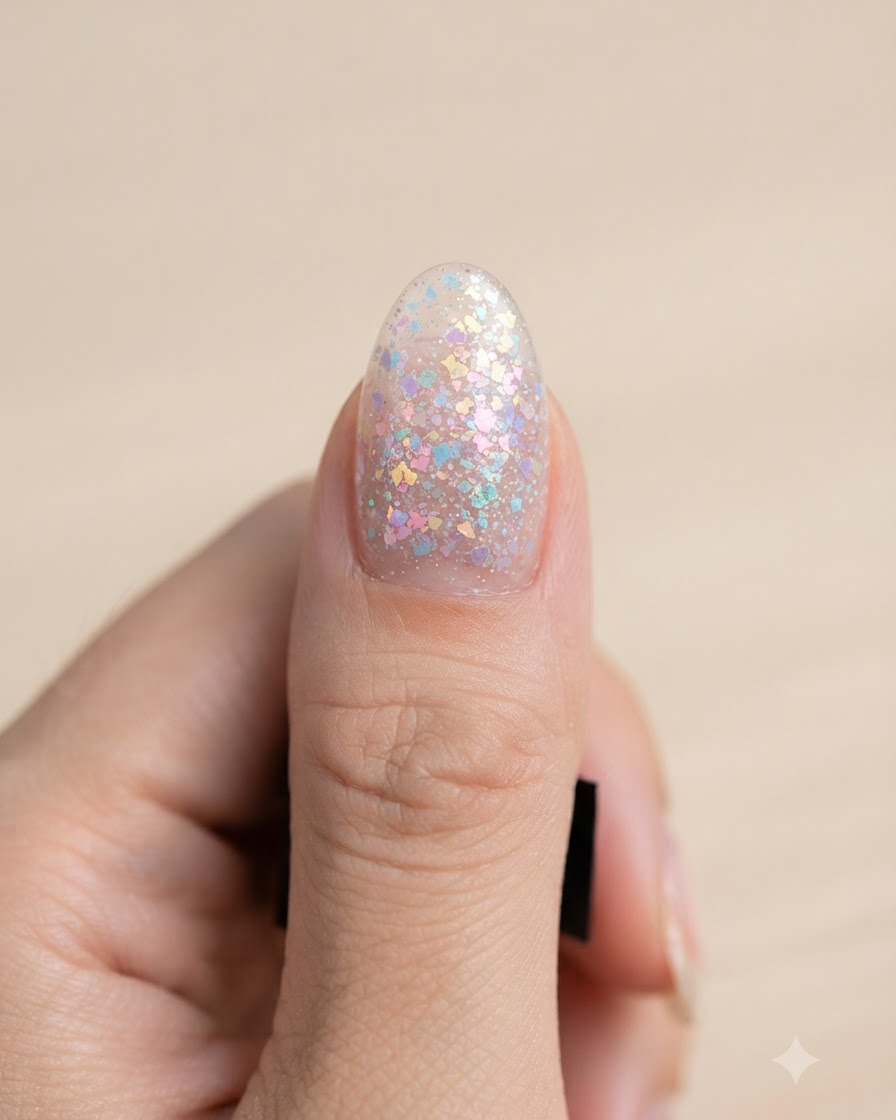 Ein grüner Pufferblock wird vorsichtig um die Nagelhaut und den proximalen Nagelfalz eines manikürten Fingers verwendet.