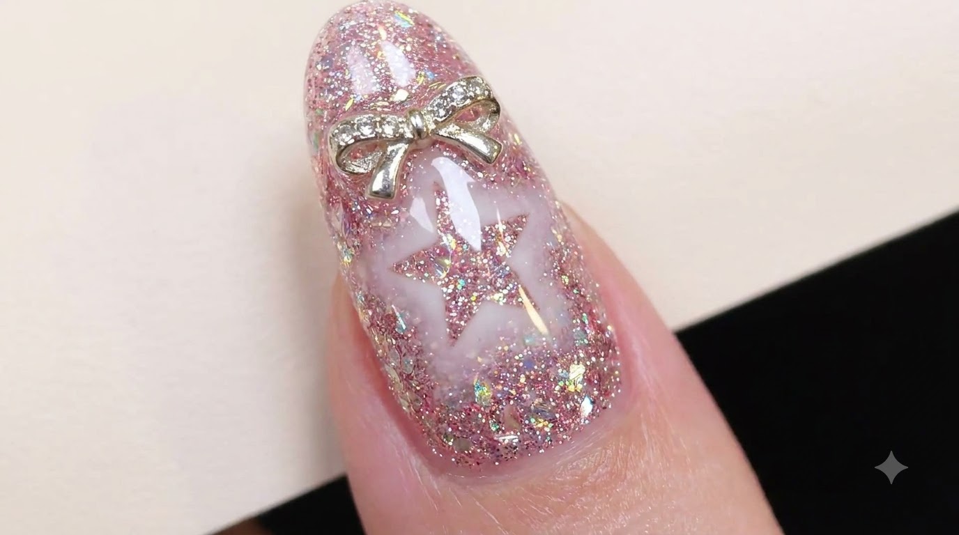 Rosa Bling Glitter Negative Space Sternenails — Schritt-für-Schritt-Anleitung