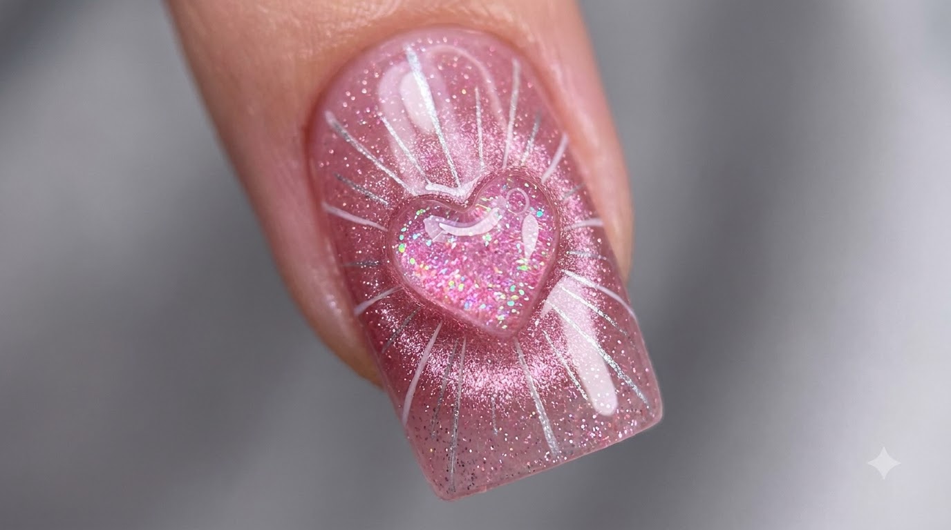 Herz-Lichtwellen-Glanz-Nageldesign — Schritt-für-Schritt-Anleitung für Anfänger