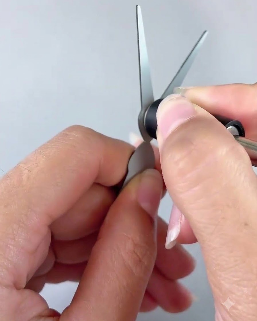 Ein Paar magnetischer Metallwerkzeugaufsätze wird gehalten, um Cat Eye Gel zu formen.