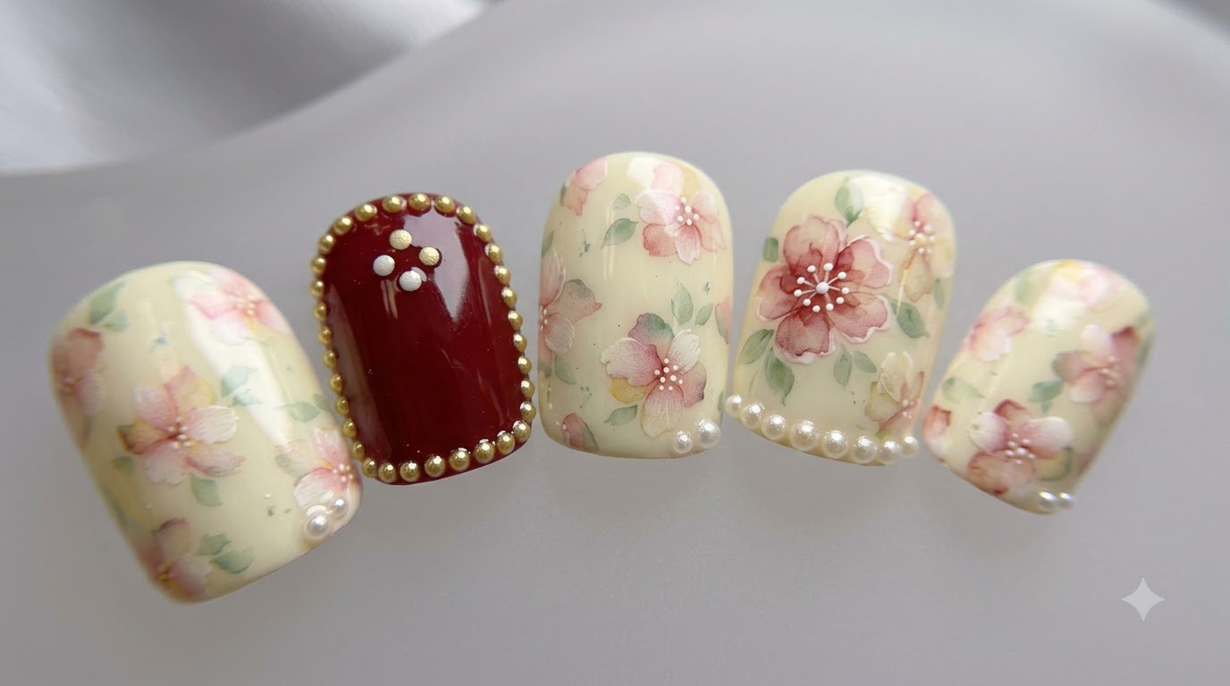 Kurze Nägel mit Aquarell-Blumen — Elegantes Pastell-Gel Tutorial