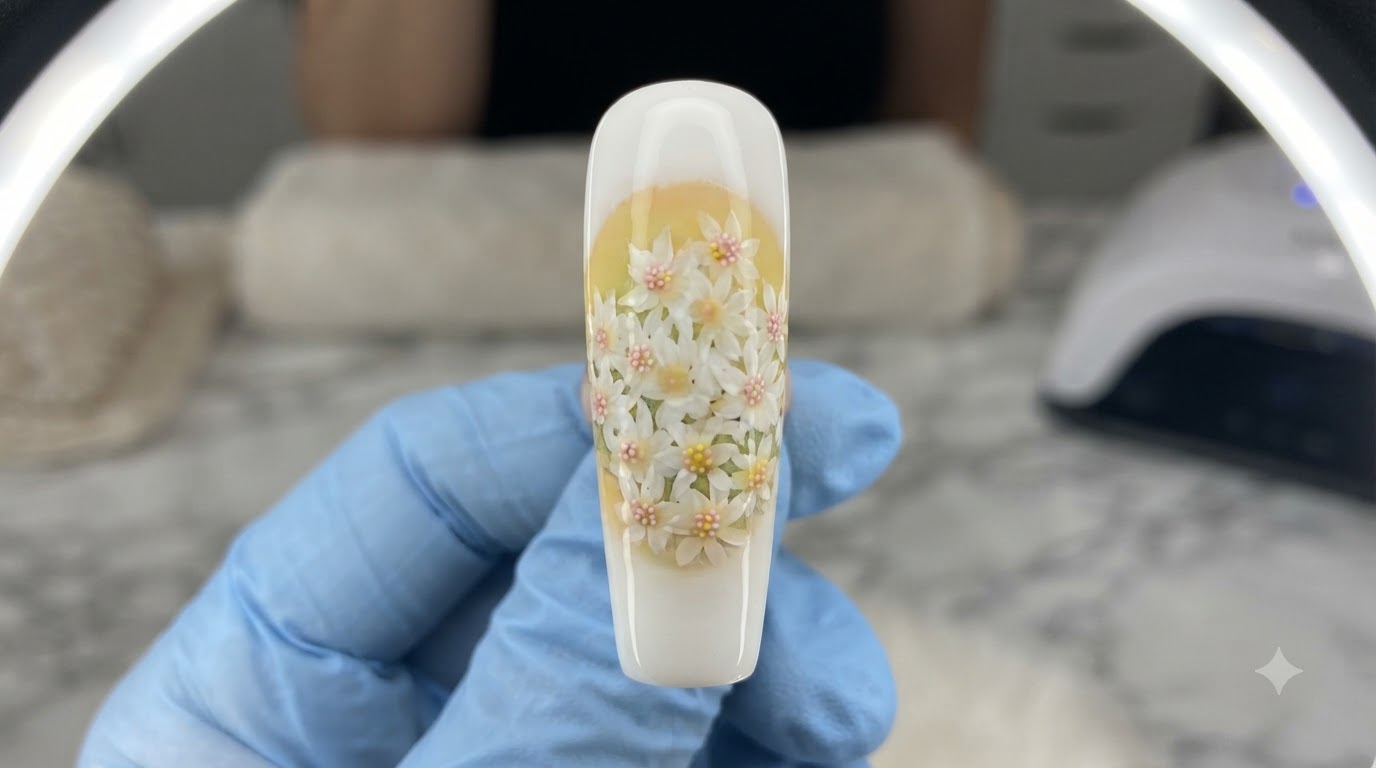 Handbemaltes Gänseblümchen-Feld Nageldesign — Schritt-für-Schritt Anleitung