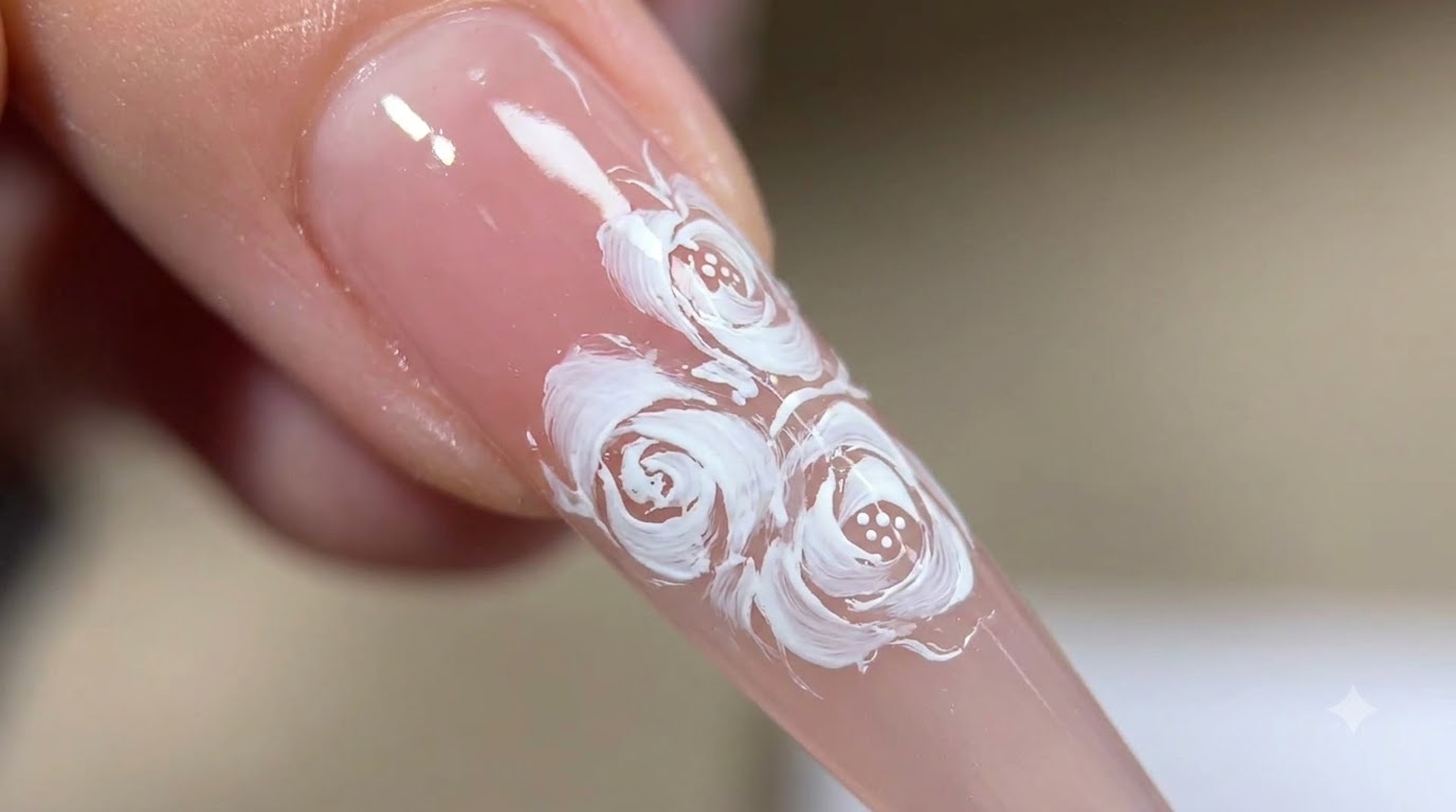 Handbemalte weiße Gelrosen Nail Art — Schritt-für-Schritt-Anleitung