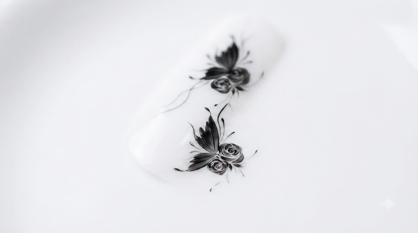 Schwarzer Schmetterling und Rosen Gel-Nail-Art Tutorial
