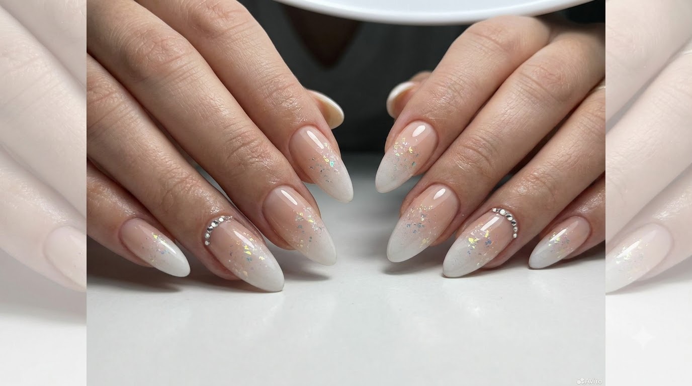 Nude und milchig-weißer Farbverlauf mit Feen-Glitzer – Nail Art Tutorial