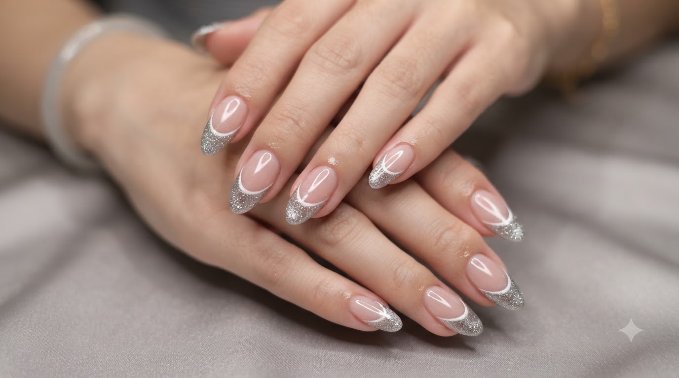 French Cat-Eye Glitter Nägel — Glitzernde Diamond Tips Anleitung