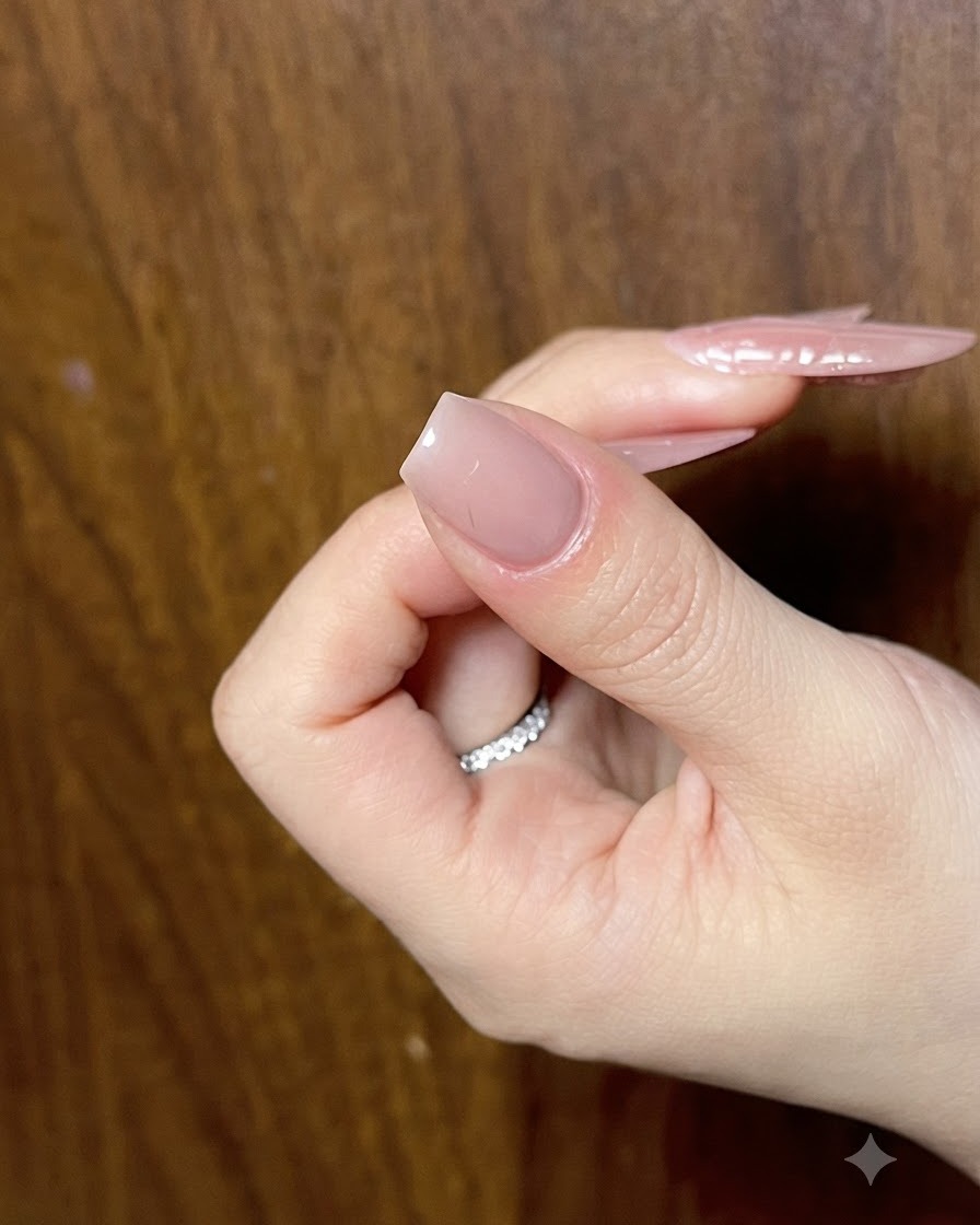 Ein feiner Liner-Pinsel zeichnet die erste silberne Cat-Eye-Flügelform auf die Nude-Basis.