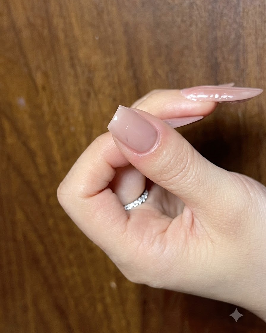 Ein Nagel Artist nutzt einen feinen Pinsel und schwarzes Gel, um die Außenkanten einer Schleife auf dem Nagel zu umranden.