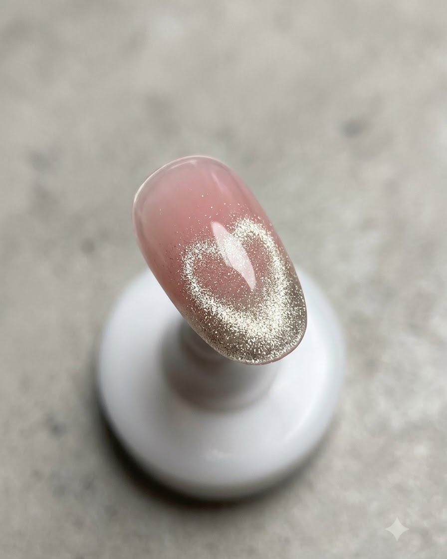 Eine Nahaufnahme eines Nagels mit einer präzisen hellrosa Linie, die mit einem dünnen Liner-Pinsel über die Smile-Line gemalt wurde.