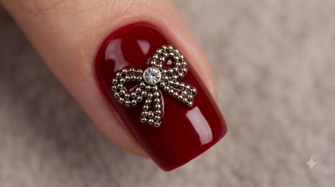 Rhinestone Bowknot Nail Art — Festives Neujahrs-Design