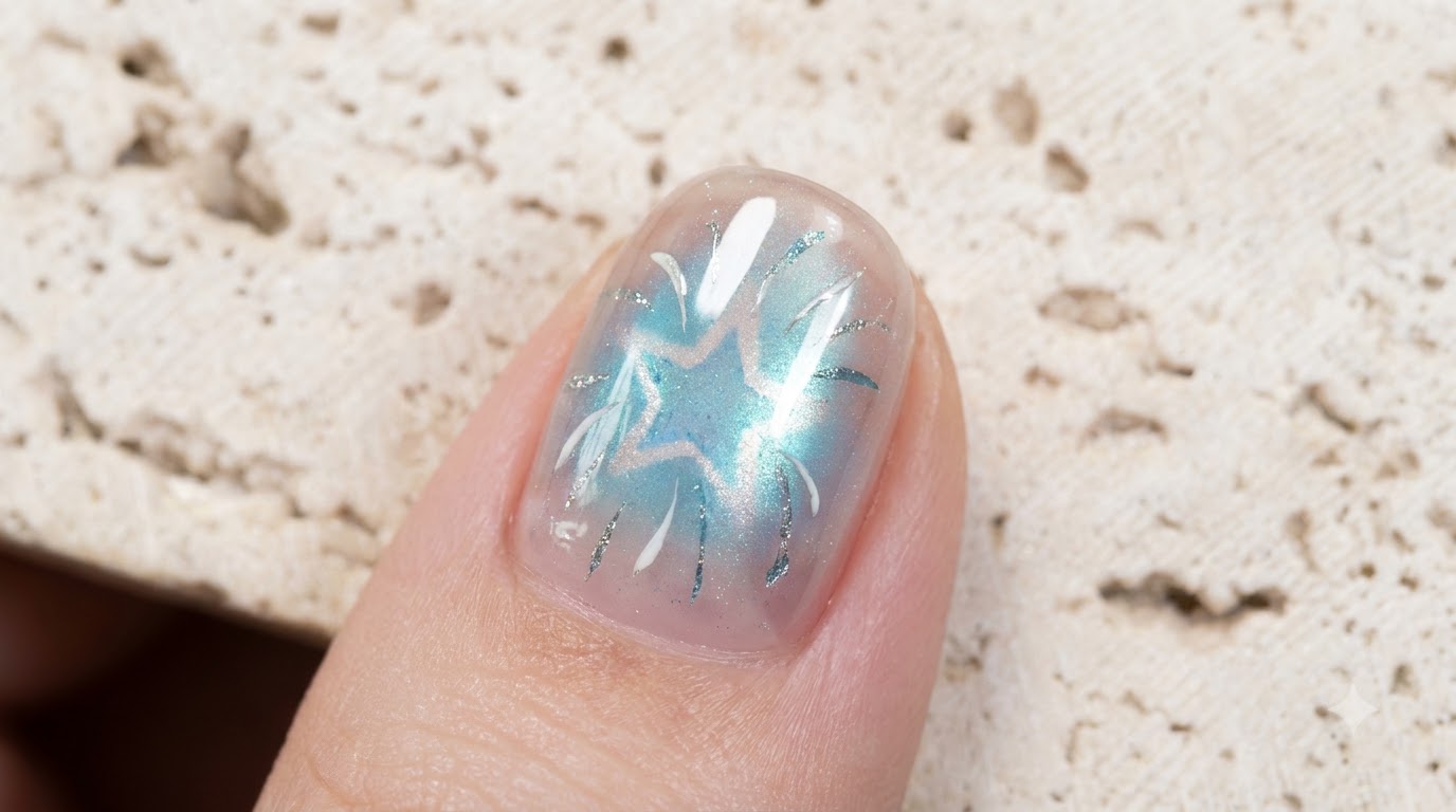 Eis-transparente Mint-Meersalz-Hohlstern-Cat-Eye-Nagelkunst-Anleitung