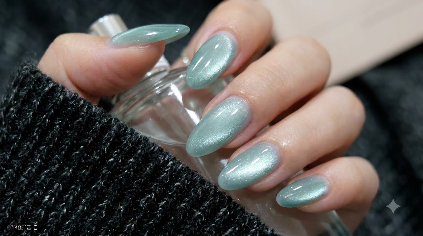 Glasperlen Cat-Eye Grüne Nägel — Sommer-bis-Winter-Trend-Tutorial