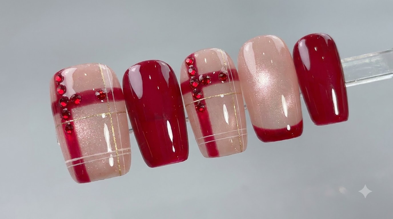 Rote Kristall-Gitter Cat-Eye-Gel-Nägel — Schritt-für-Schritt-Anleitung